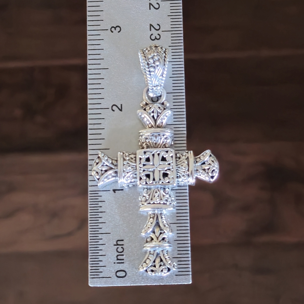 SARDA Designer Signed 925 Sterling Silver Cross Pendant 2.75" Bali - Picture 11 of 16